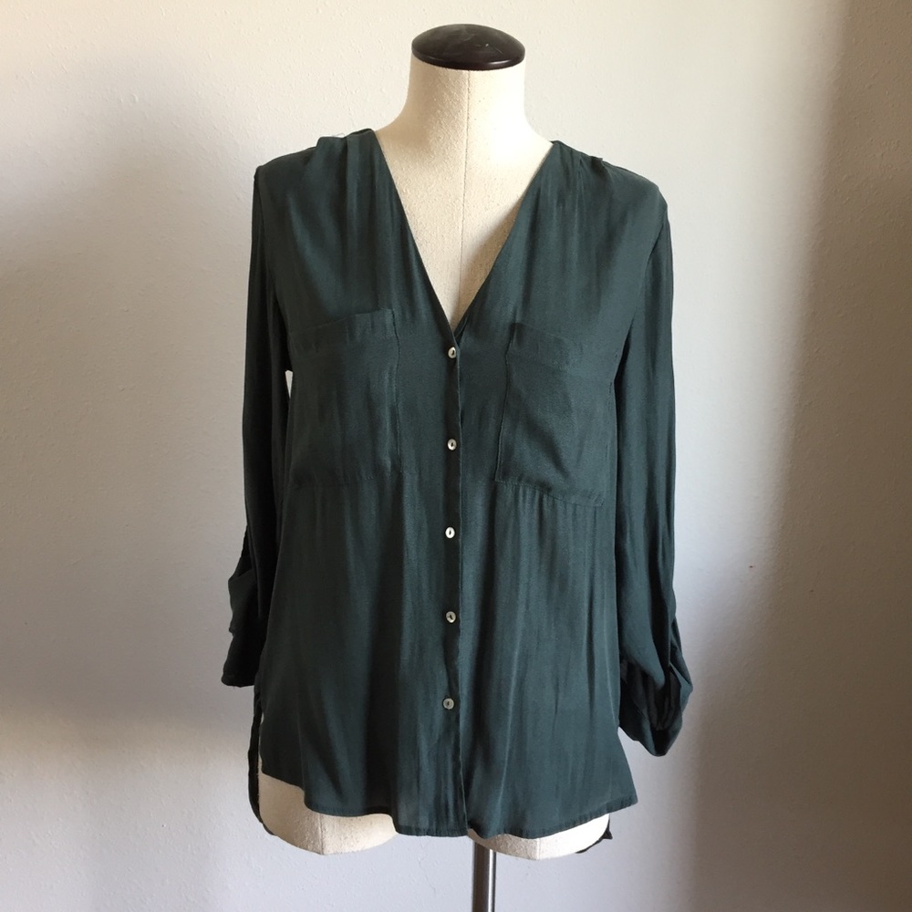 Silky green button up